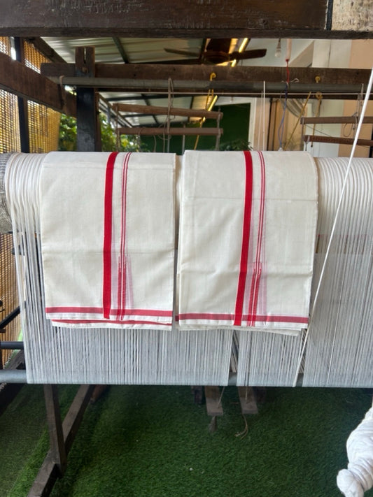 Womens Single Set Mund for 30% Discount!!! KaithariKada Handloom Unakkupaav Balaramapuram - 100% Cotton Puliyilakkara Chutty - Red - 1 KK7155 RAM