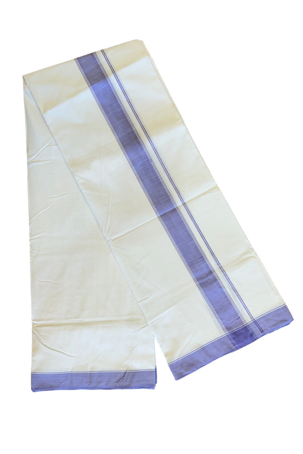 120X120 PREMIUM Kaitharikada Exclusive - 30% DISCOUNT! BALARAMAPURAM HANDLOOM Unakkupaavu - 100% PURE Cotton Double Mundu/Dhoti PURE WHITE - 2.25 inch Lavender Violet Striped Kara - 1KK478KAL