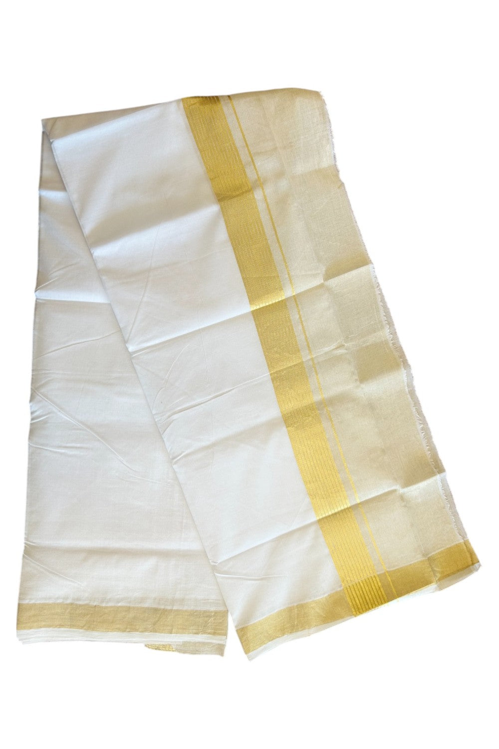 30% Disocunt! NEW PURE WHITE HANDLOOM UNAKKUPAAV Balaramapuram - 100% Cotton Double Pure White - Mundu/Dhoti - 100x100 - 7 inch Gold Kasavu Striped & Kasavu Half Tissue Kara- 1KK5111ABH