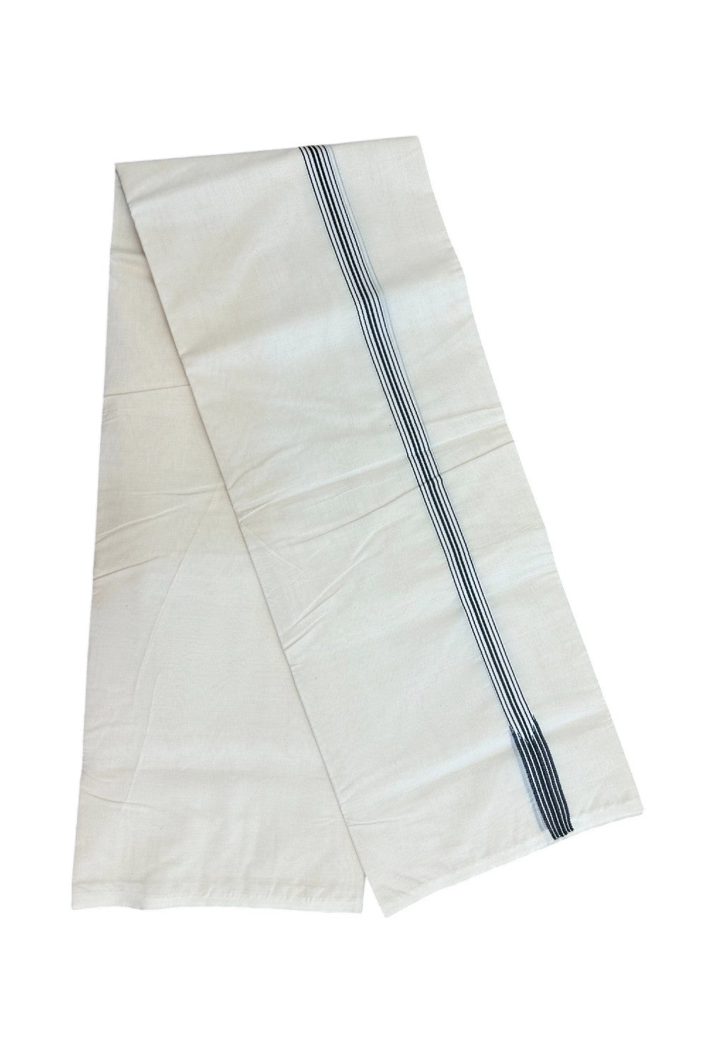 21% Offer! KaithariKada Balaramapuram 100% Cotton Off White (Unbleached) Double Mundu/Dhoti-100x100 Puliyilakkara 0.75 Inch 6 line Black chutty - 24