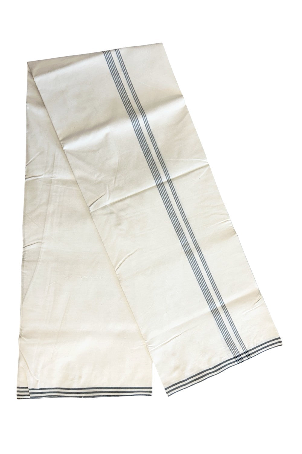 17% DISCOUNT ! KaithariKada Balaramapuram 100% Cotton Single Off white - (Unbleached) Mundu/Dhoti-100X100- 0.5 inch Black Striped Kara (2 metre / 4 muzham) - 1KK5150ASH