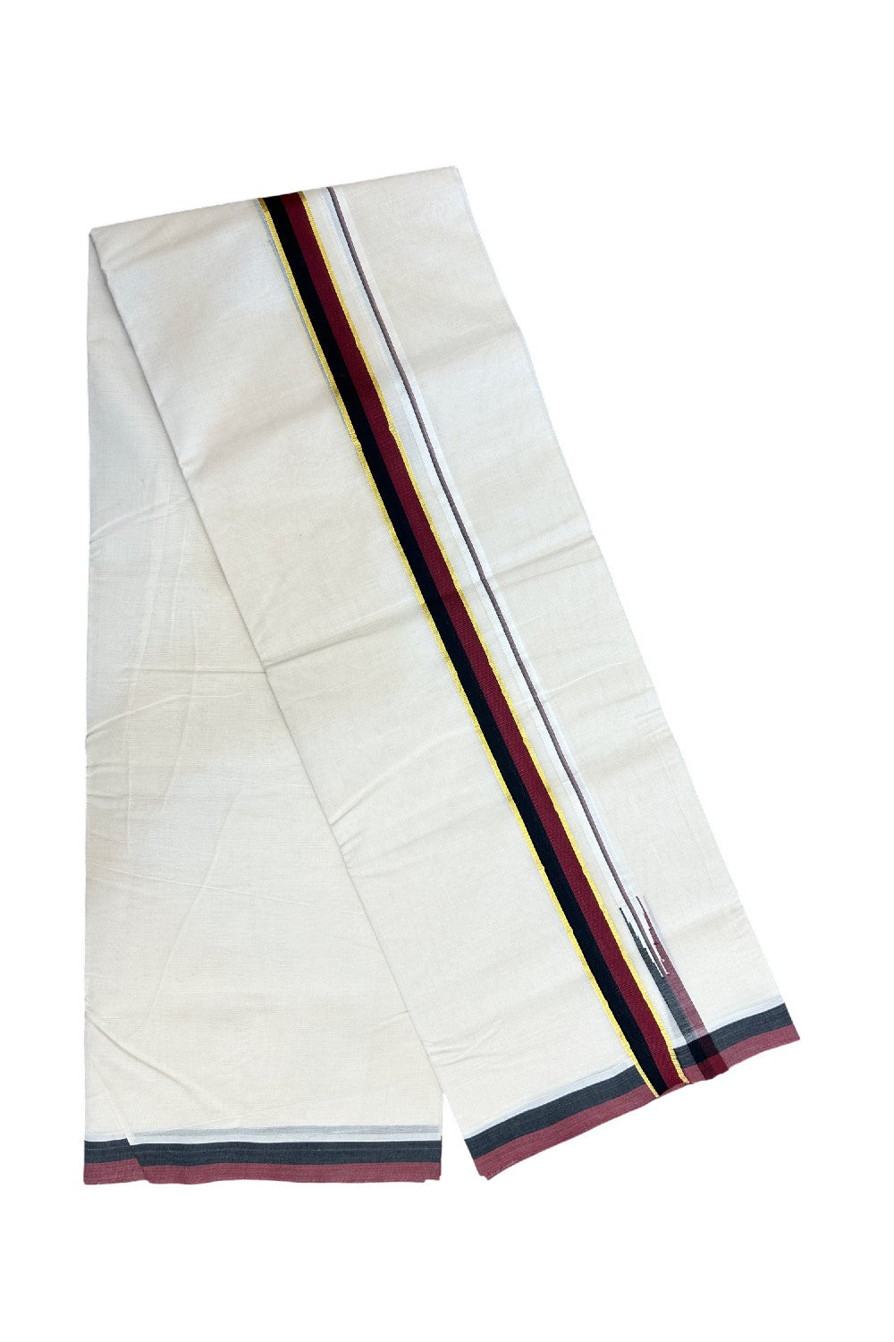 DMK Veshti - 26% Discount !! KaithariKada Balaramapuram Double Off white - (Unbleached) Mundu/Dhoti - 100X100 - 1.25 inch Puliyilakkara Kasavu Maroon & Black Chutty Kara 3.75 meters (8 Muzham) - 1KK5185ASH