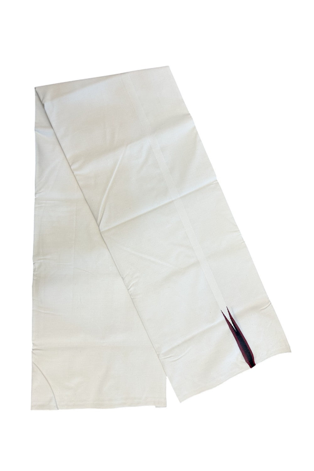 29% DISCOUNT ! KaithariKada Balaramapuram 100% COTTON SINGLE OFF WHITE (Unbleached) Mundu/Dhoti-Twisted 100s Thread- 0.5 inch Puliyilakkara Maroon & Black Chutty Kara (2 meter / 4 muzham)- 1KK5187ASH