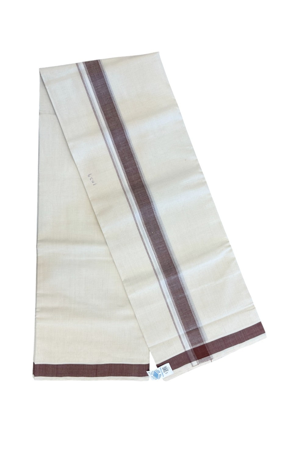 25% Discount KaithariKada HANDLOOM Unakkupaav Balaramapuram - 100% PURE Cotton off white (Unbleached) Double Mundu/Dhoti - 80X90 - 1.25 inch Brown Stripes Kara 3.80 mtr - 1KK5192ELA