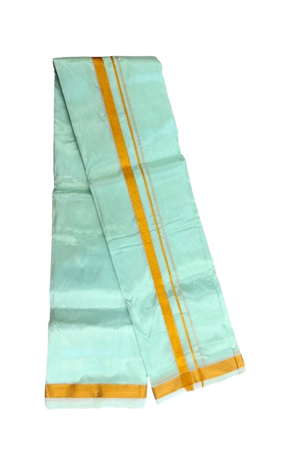 12% Discount!! KaithariKada Balaramapuram 100% Silk Double Mundu/Dhoti - Turquoise Green Colour Body - 0.75 inch Gold Kasavu Kara 3.60 mtr (8 muzham) - 1KK5222 GAN