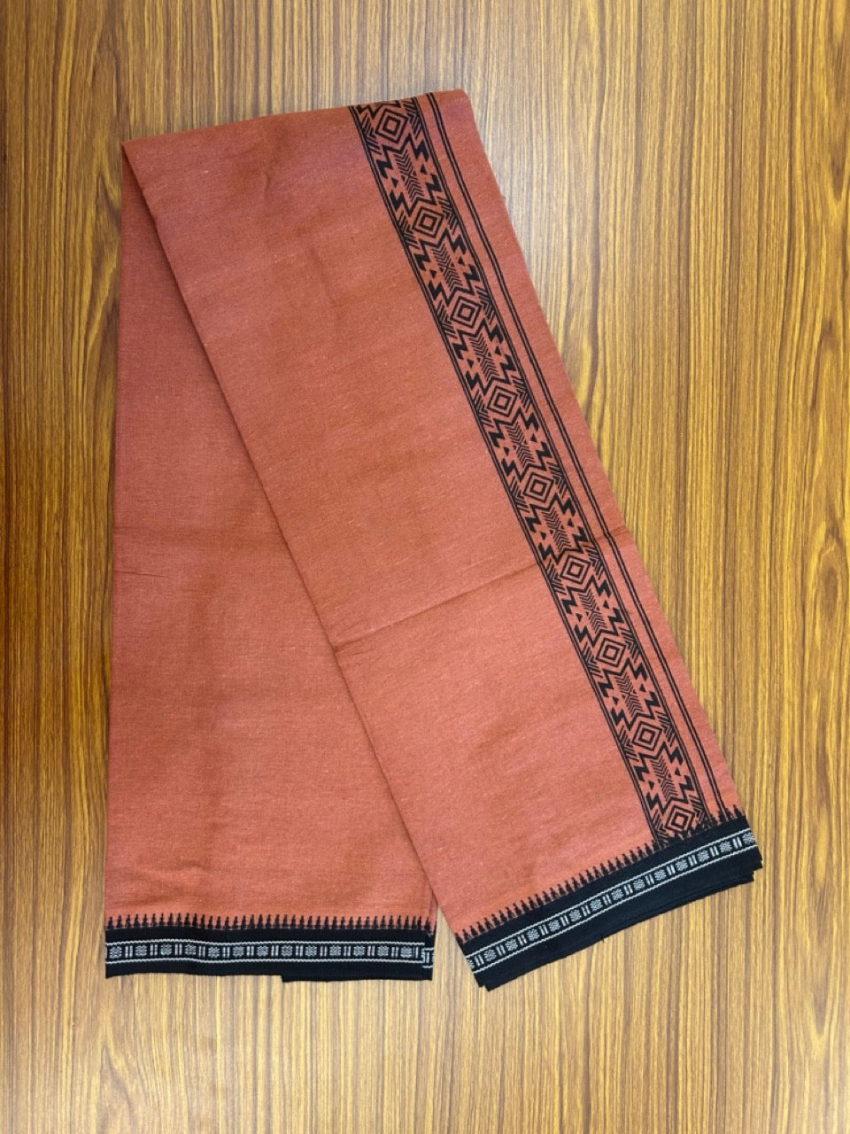8% Discount!!! Kaitharikada Mixed Cotton Single KAVI - Kaily / Lungi - 3.25 inch BLACK Tribal Printed kara Kuppadam Border (2 meter / 4 muzham) - 1KK8027 AS