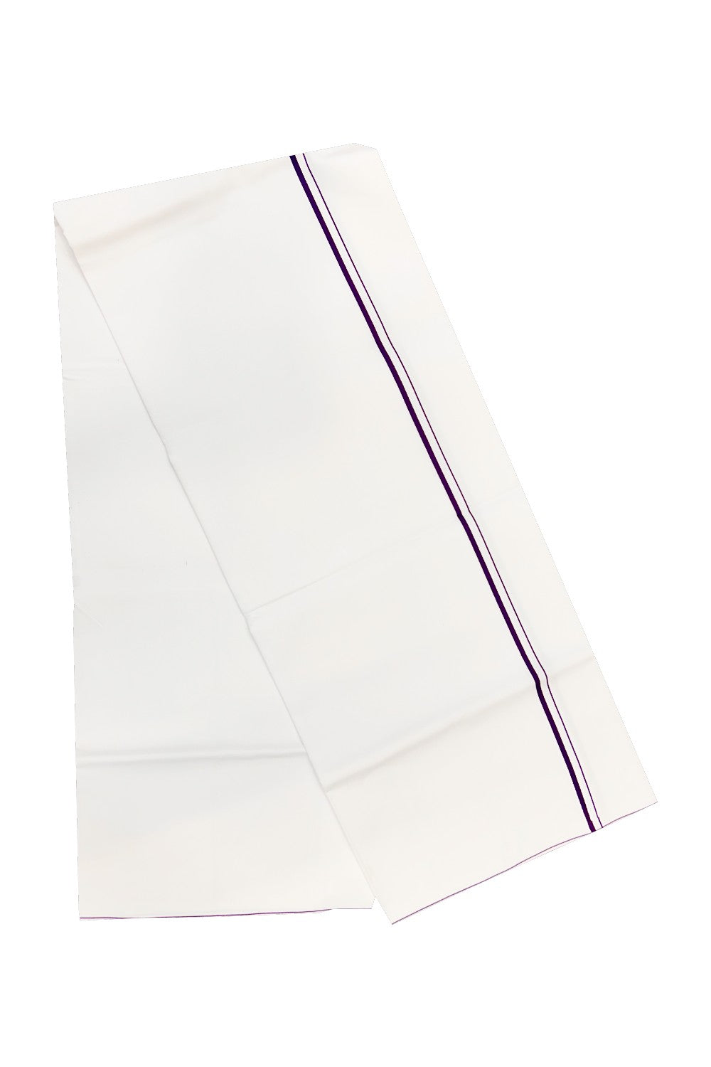 21% OFFER!! KaithariKada Wrinkle Free Cotton PURE WHITE SINGLE Mundu/Dhoti-40X40 Dark Violet 1 cm (2 meter / 4 muzham) Kara- 1uat