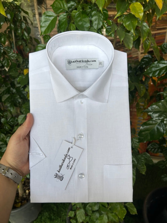 White Shirt - Half Sleeve - Linen Finish - Cotton - Kaitharikada Original - Politician Type - 1KK1001S