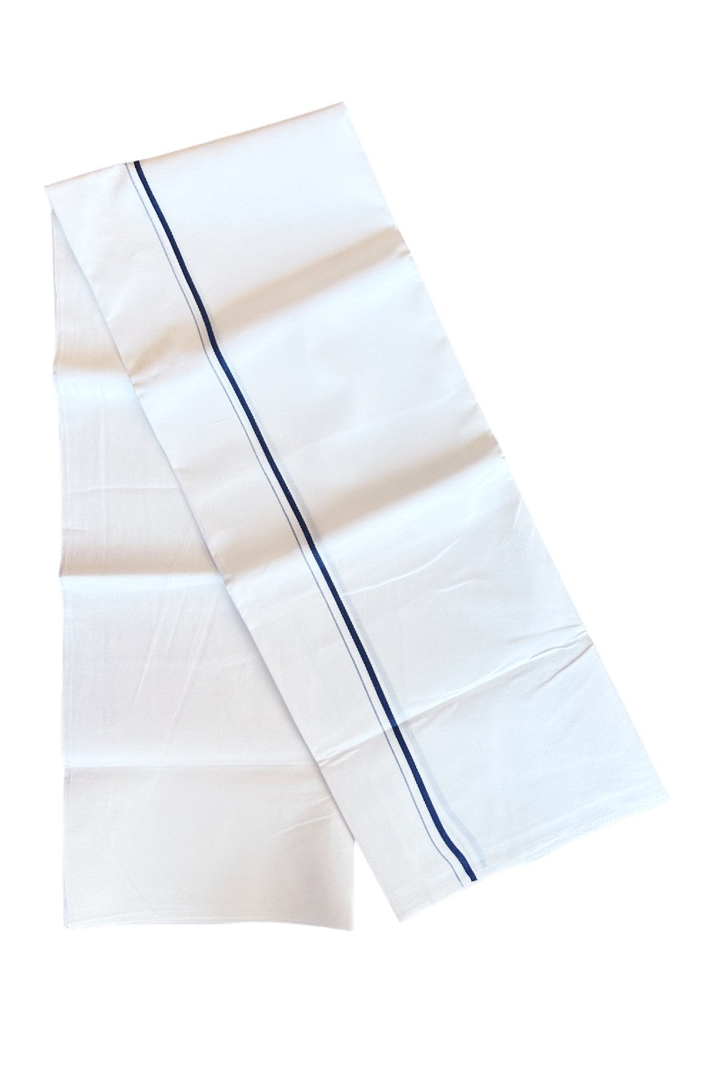 30% OFFER! KaithariKada 100% Cotton Balaramapuram HANDLOOM Single PURE WHITE Mundu/Dhoti - 1 Line 0.5 Inch (2 meter / 4 muzham) Navy Blue kara-KK45KAI1
