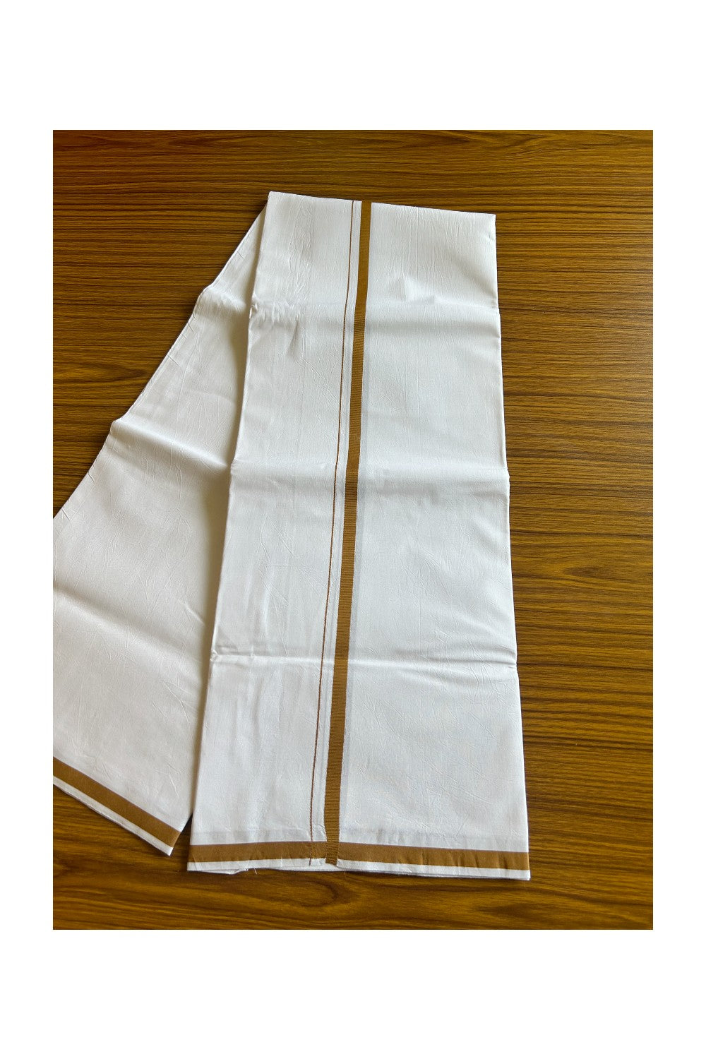 KaithariKada 100% Cotton PURE WHITE SINGLE Mundu/Dhoti- 40X40 Sand Brown 2.cm Kara (2 meter / 4 muzham) - 1KK487KK