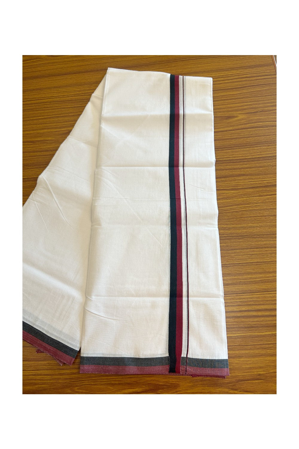 Dmk Veshti - 20% Discount! KaithariKada 100% Cotton Pure White Double Mundu/Dhoti - 100X100 - 1 inch Black & Maroon kara - 1KK5102ASH