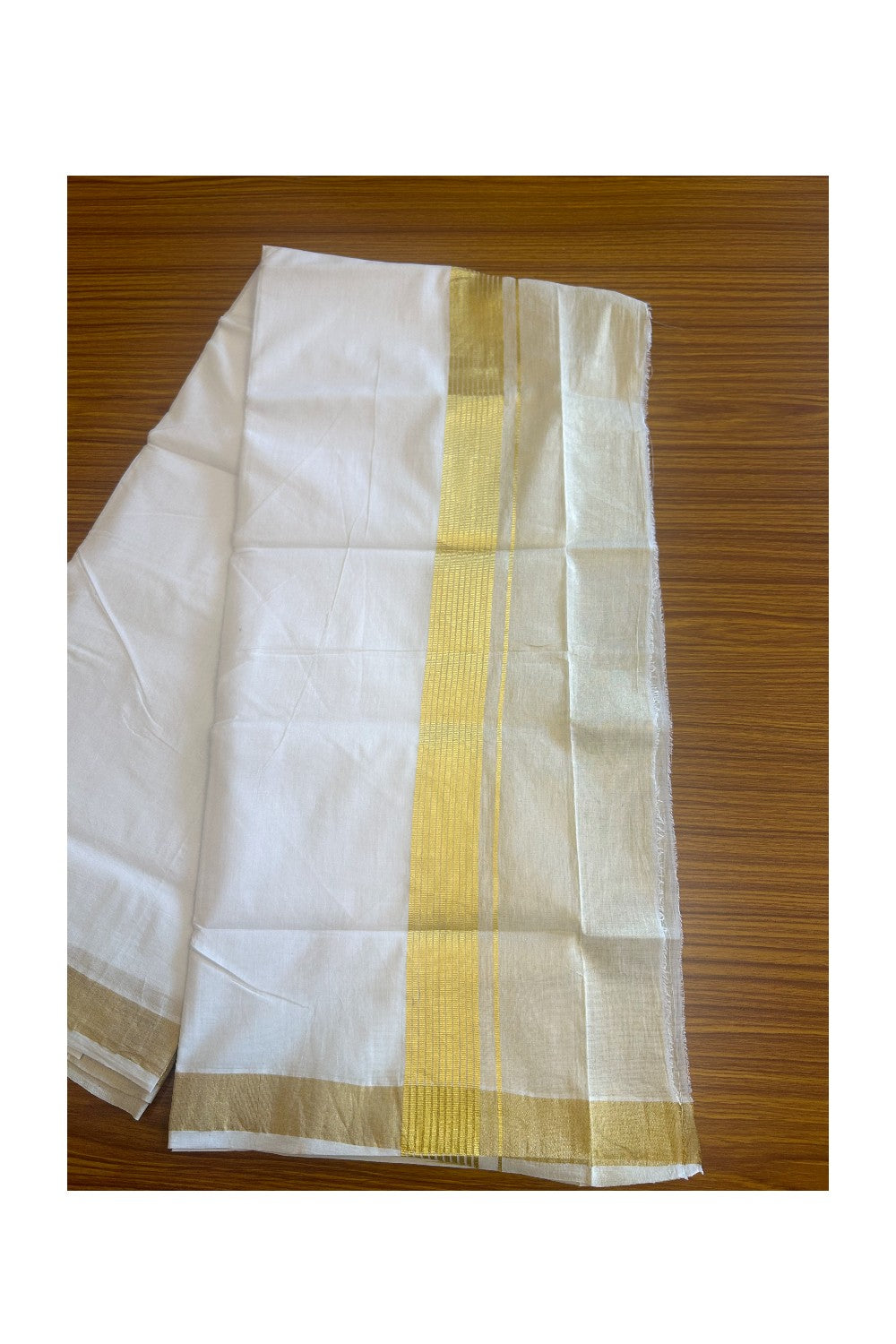 30% Disocunt! NEW PURE WHITE HANDLOOM UNAKKUPAAV Balaramapuram - 100% Cotton Double Pure White - Mundu/Dhoti - 100x100 - 7 inch Gold Kasavu Striped & Kasavu Half Tissue Kara- 1KK5111ABH