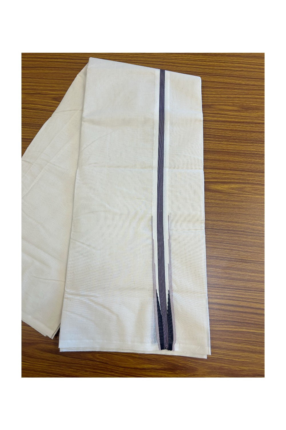 SHORT DHOTI SPECIAL! Kaitharikada.com - 19% Discount! Balaramapuram Double Off white - (Unbleached) Mundu/Dhoti - 100X100 - 1.25 inch Kara & 45 inches Height  Puliyilakkara Lavender & Black Striped Chutty Kara 4.12 meters - 1KK5130ASH