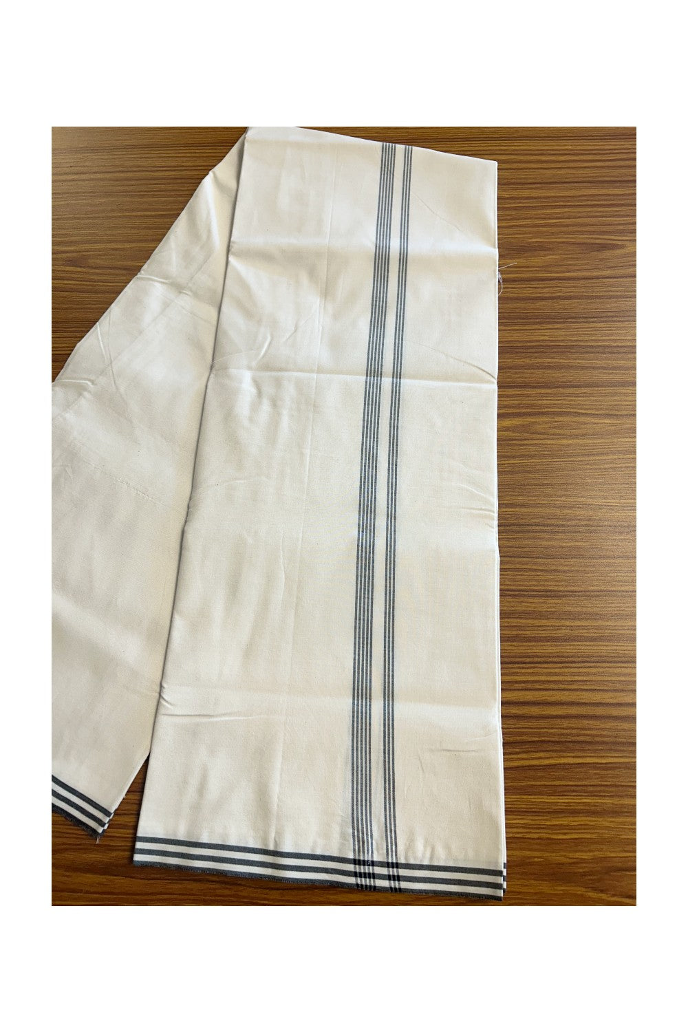 17% DISCOUNT ! KaithariKada Balaramapuram 100% Cotton Single Off white - (Unbleached) Mundu/Dhoti-100X100- 0.5 inch Black Striped Kara (2 metre / 4 muzham) - 1KK5150ASH