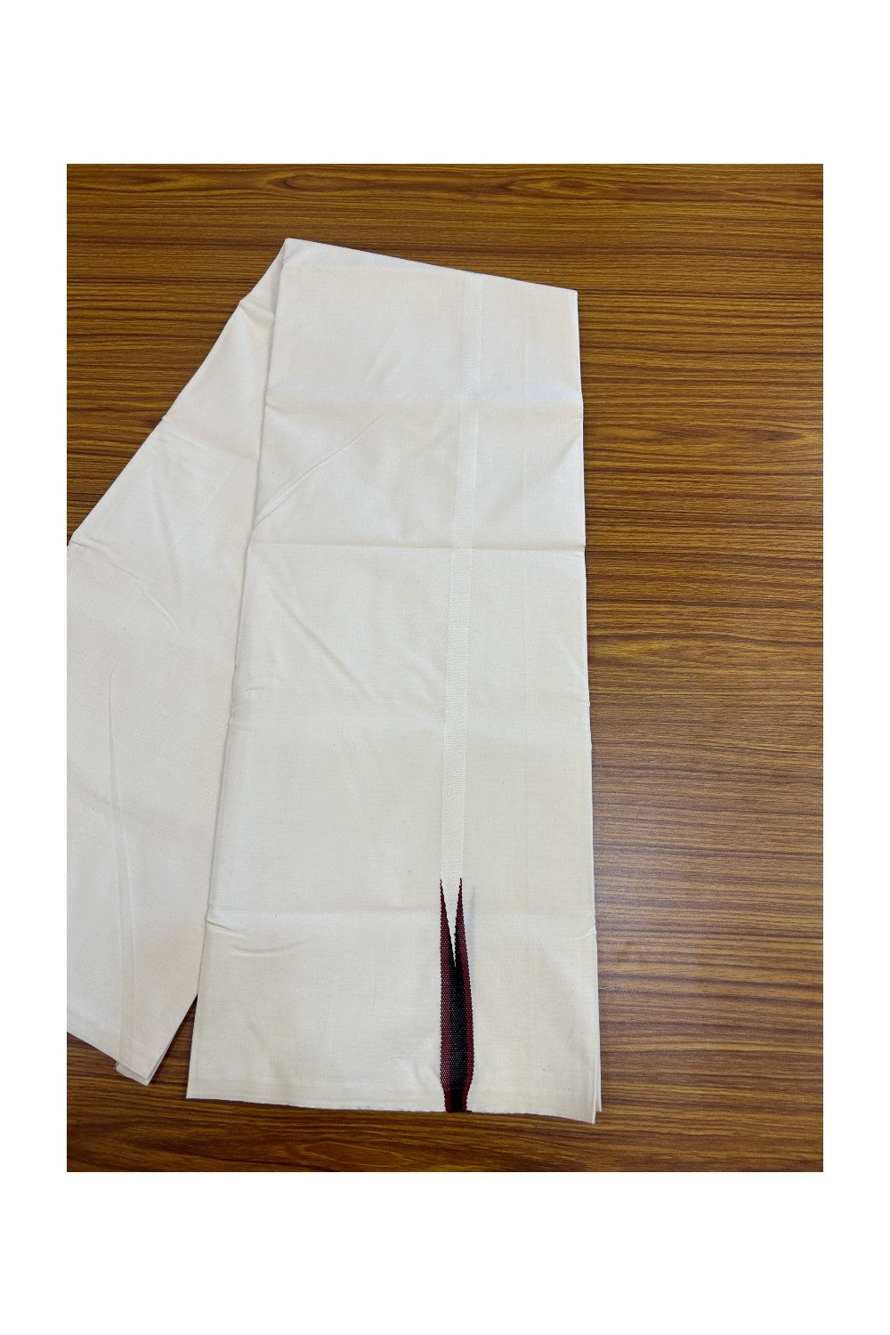 29% DISCOUNT ! KaithariKada Balaramapuram 100% COTTON SINGLE OFF WHITE (Unbleached) Mundu/Dhoti-Twisted 100s Thread- 0.5 inch Puliyilakkara Maroon & Black Chutty Kara (2 meter / 4 muzham)- 1KK5187ASH