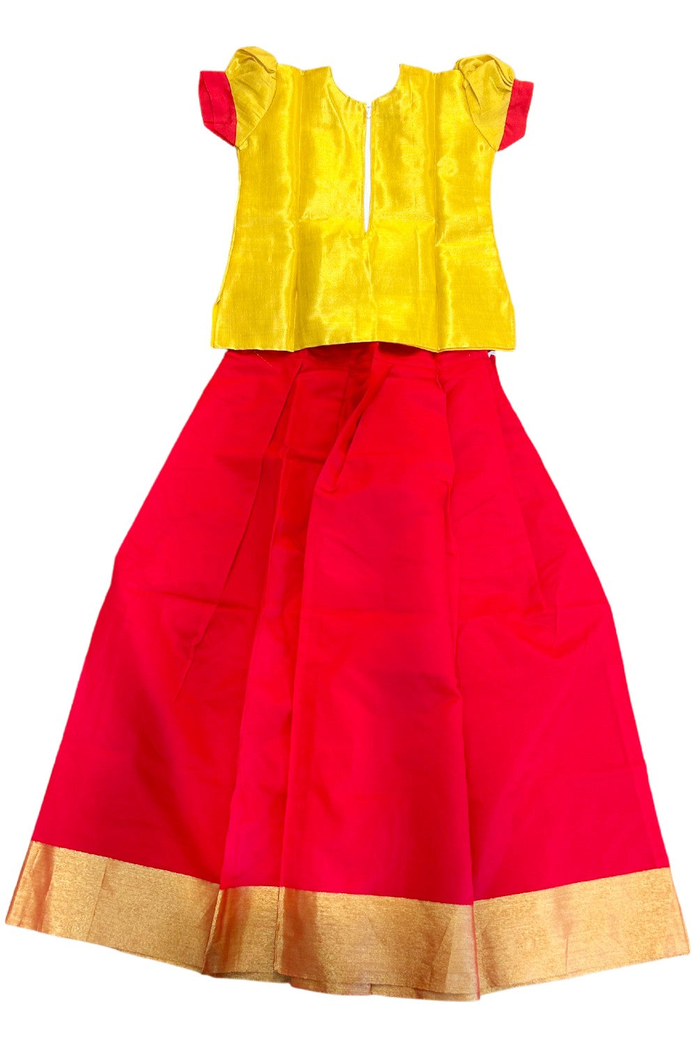 Midukki-Traditional South Indian Kids Pattu Pavada- Yellow tissue top red skirt - Age 11 - KK11MID001
