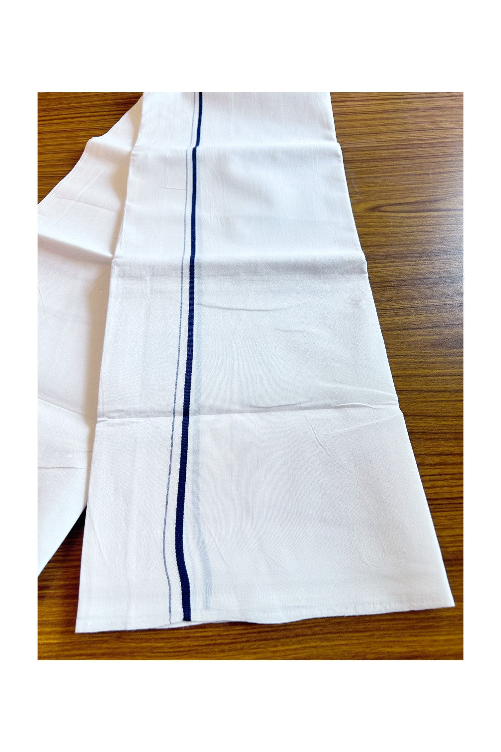 30% OFFER! KaithariKada 100% Cotton Balaramapuram HANDLOOM Single PURE WHITE Mundu/Dhoti - 1 Line 0.5 Inch (2 meter / 4 muzham) Navy Blue kara-KK45KAI1