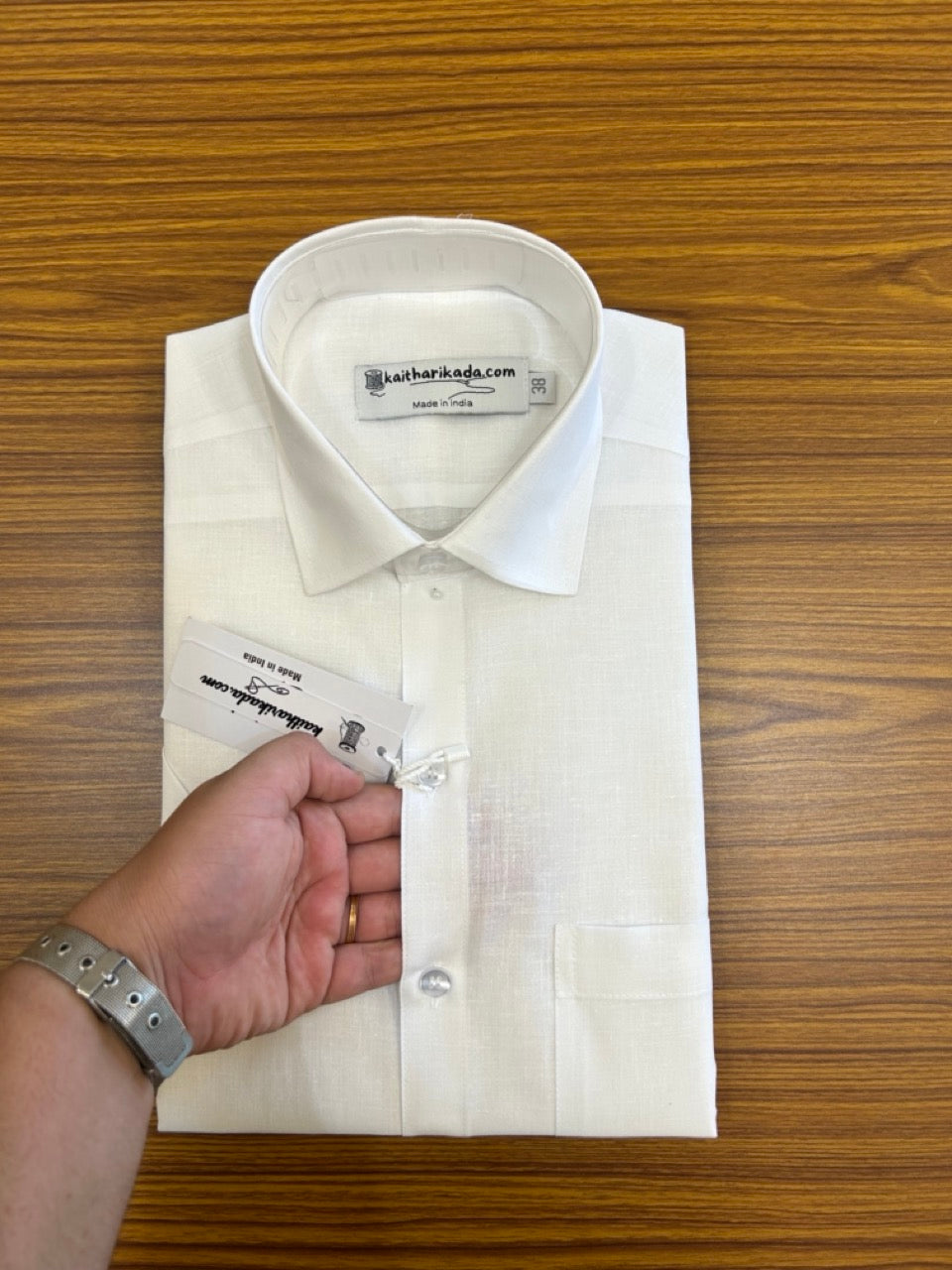 White Shirt - Half Sleeve - Linen Finish - Cotton - Kaitharikada Original - Politician Type - 1KK1001S