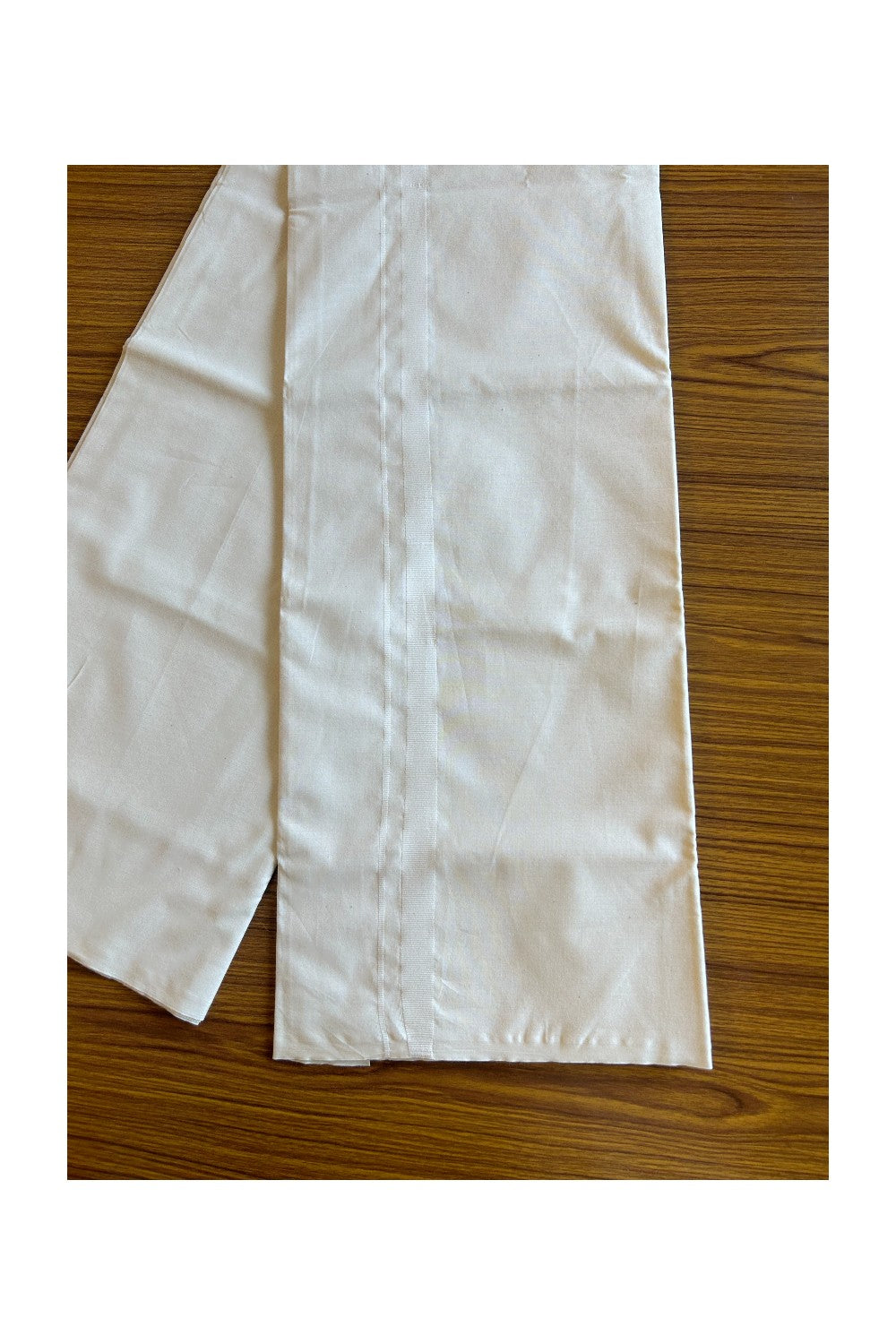 26% DISCOUNT ! KaithariKada Balaramapuram 100% COTTON SINGLE OFF WHITE (Unbleached) Mundu/Dhoti-100X100- 0.5 inch White Kara (2 meter / 4 muzham)- 1KK466ASH