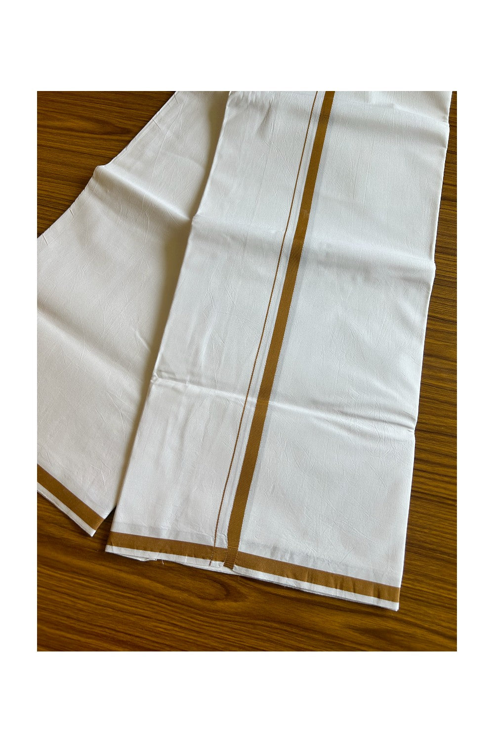 KaithariKada 100% Cotton PURE WHITE SINGLE Mundu/Dhoti- 40X40 Sand Brown 2.cm Kara (2 meter / 4 muzham) - 1KK487KK