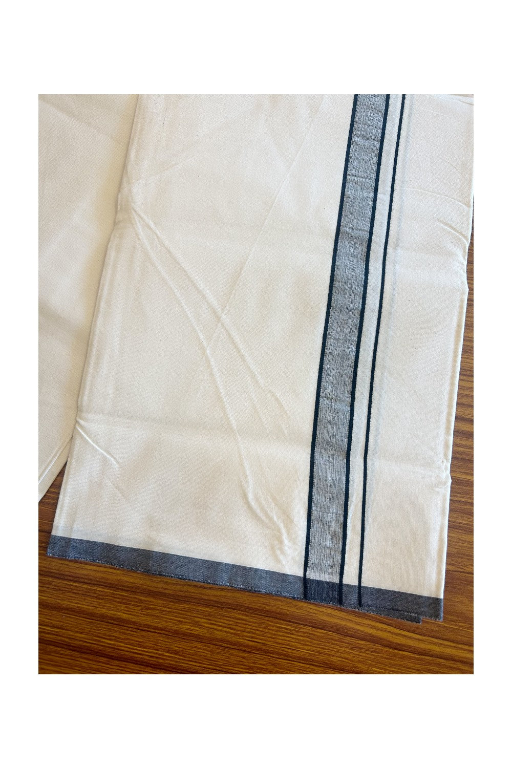 20% DISCOUNT ! KaithariKada Balaramapuram 100% COTTON SINGLE OFF WHITE - (Unbleached) Mundu/Dhoti-Twisted 100s Thread- 1.5 inch Black Kara(2 metre / 4 muzham)- 1KK5023ASH