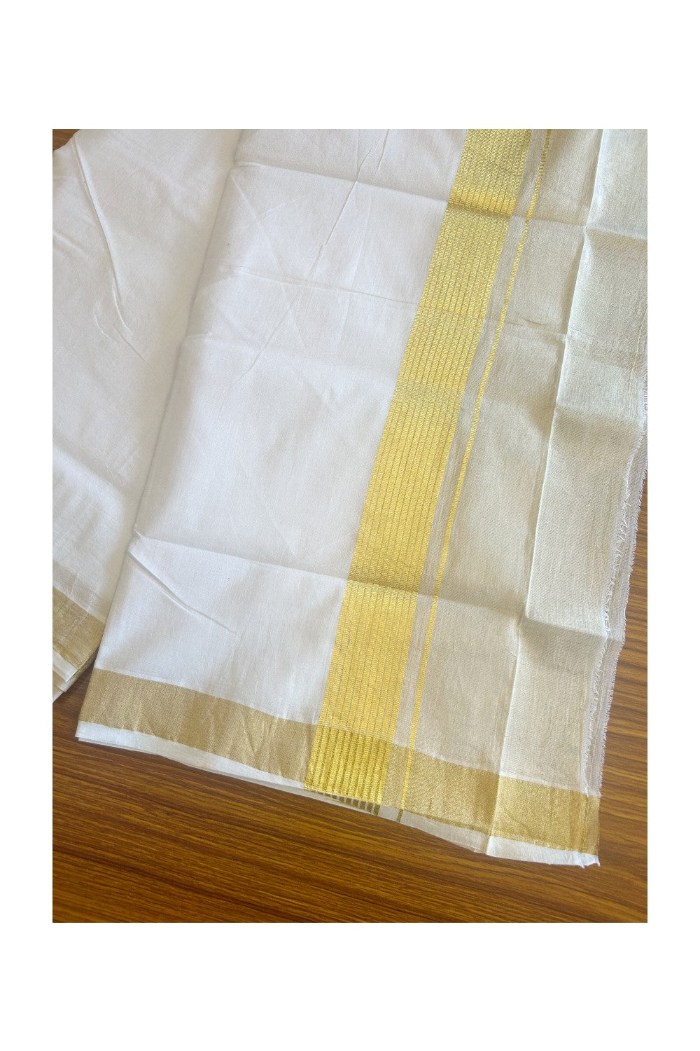 30% Disocunt! NEW PURE WHITE HANDLOOM UNAKKUPAAV Balaramapuram - 100% Cotton Double Pure White - Mundu/Dhoti - 100x100 - 7 inch Gold Kasavu Striped & Kasavu Half Tissue Kara- 1KK5111ABH