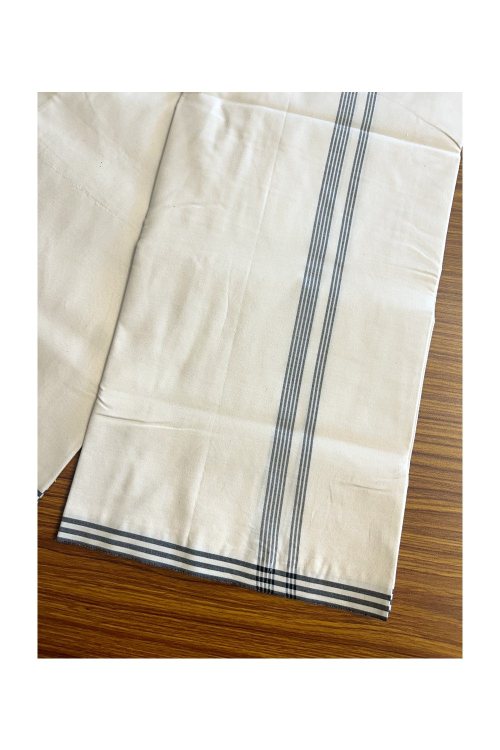 17% DISCOUNT ! KaithariKada Balaramapuram 100% Cotton Single Off white - (Unbleached) Mundu/Dhoti-100X100- 0.5 inch Black Striped Kara (2 metre / 4 muzham) - 1KK5150ASH