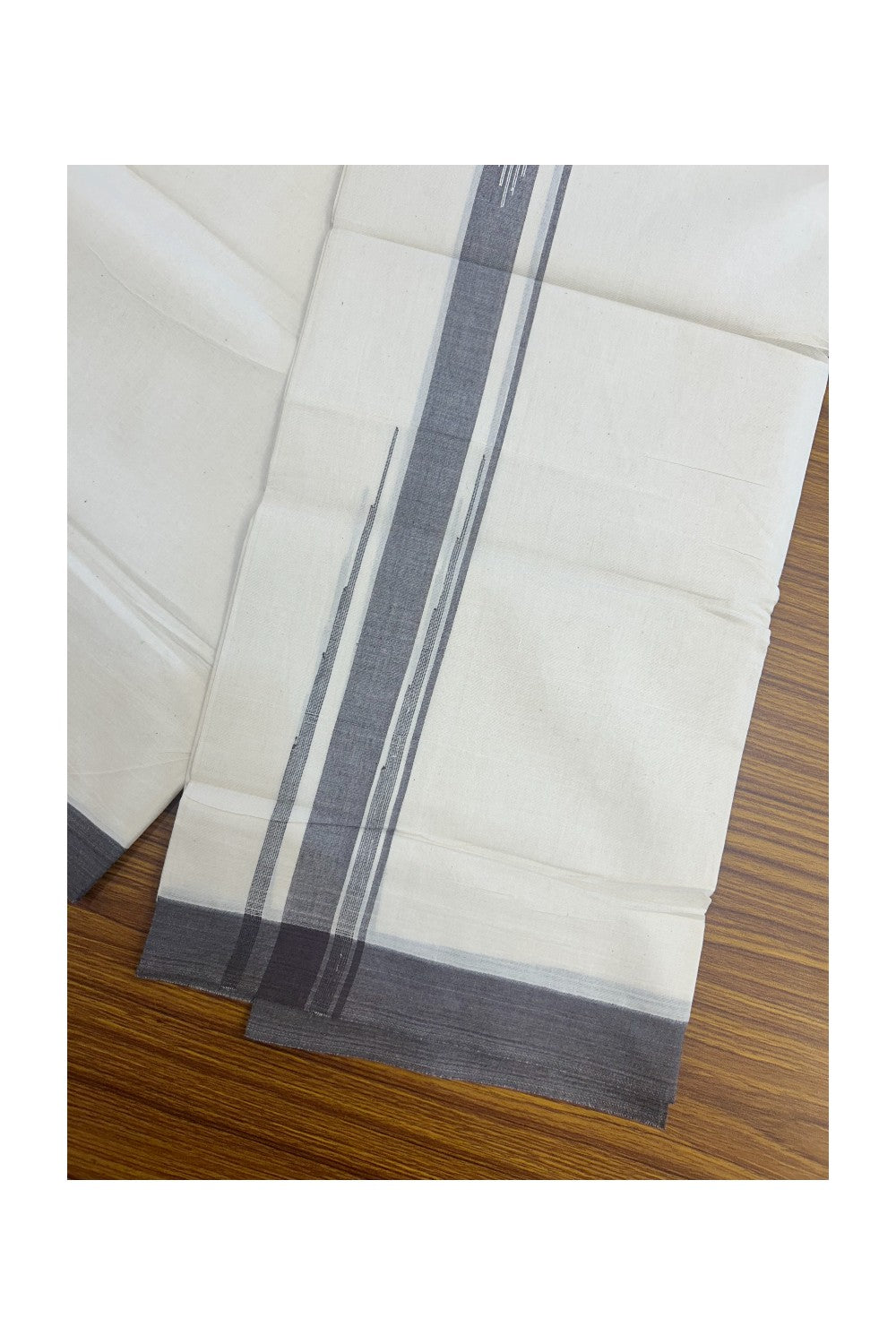 25% DISCOUNT! KaithariKada Balaramapuram Double OFF WHITE 100% Cotton Mundu/Dhoti - 100x80 - 1.5 inch Putta Design Brown chutty kara - 1KK5174THI