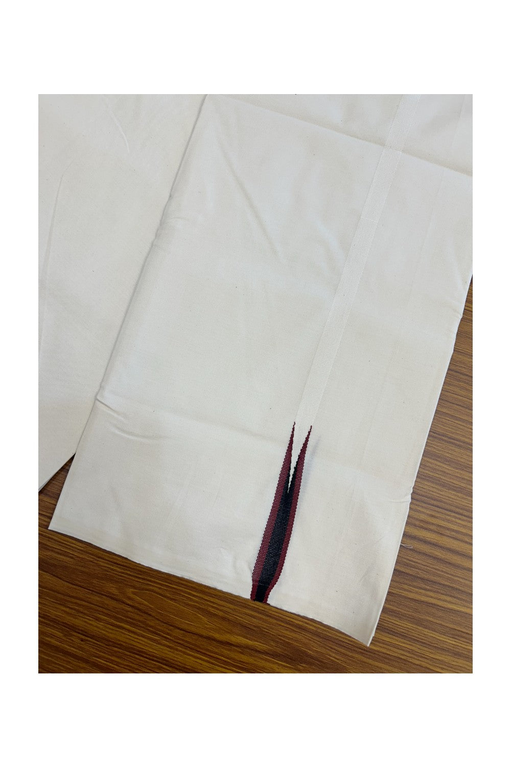 29% DISCOUNT ! KaithariKada Balaramapuram 100% COTTON SINGLE OFF WHITE (Unbleached) Mundu/Dhoti-Twisted 100s Thread- 0.5 inch Puliyilakkara Maroon & Black Chutty Kara (2 meter / 4 muzham)- 1KK5187ASH