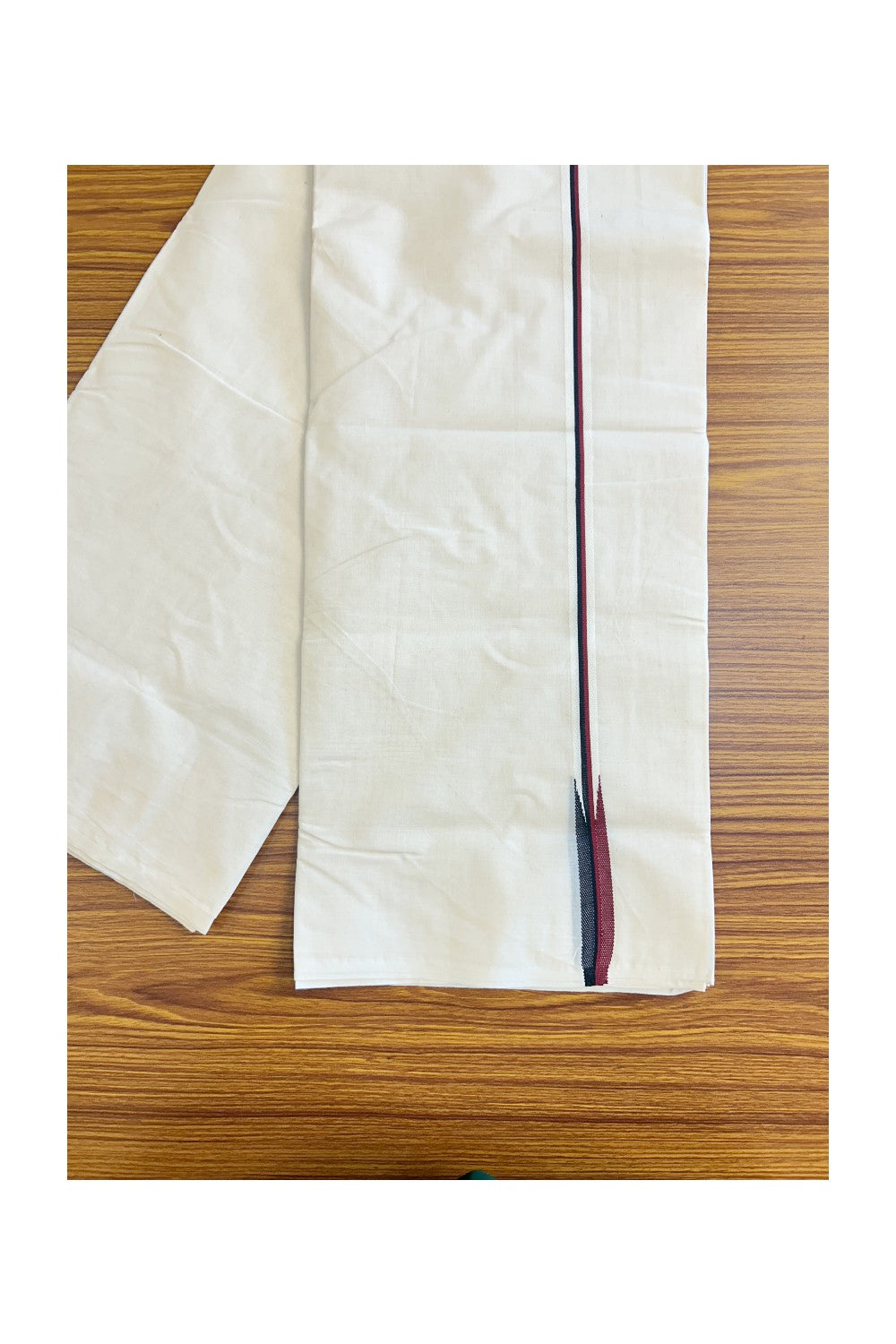 Dmk Veshti - 31% Discount! KaithariKada Balaramapuram 100% Cotton Double Off white - (Unbleached) Mundu/Dhoti-100x100 - 0.75 inch Puliyilakkara Maroon & Black Chutty - 1KK97ASH