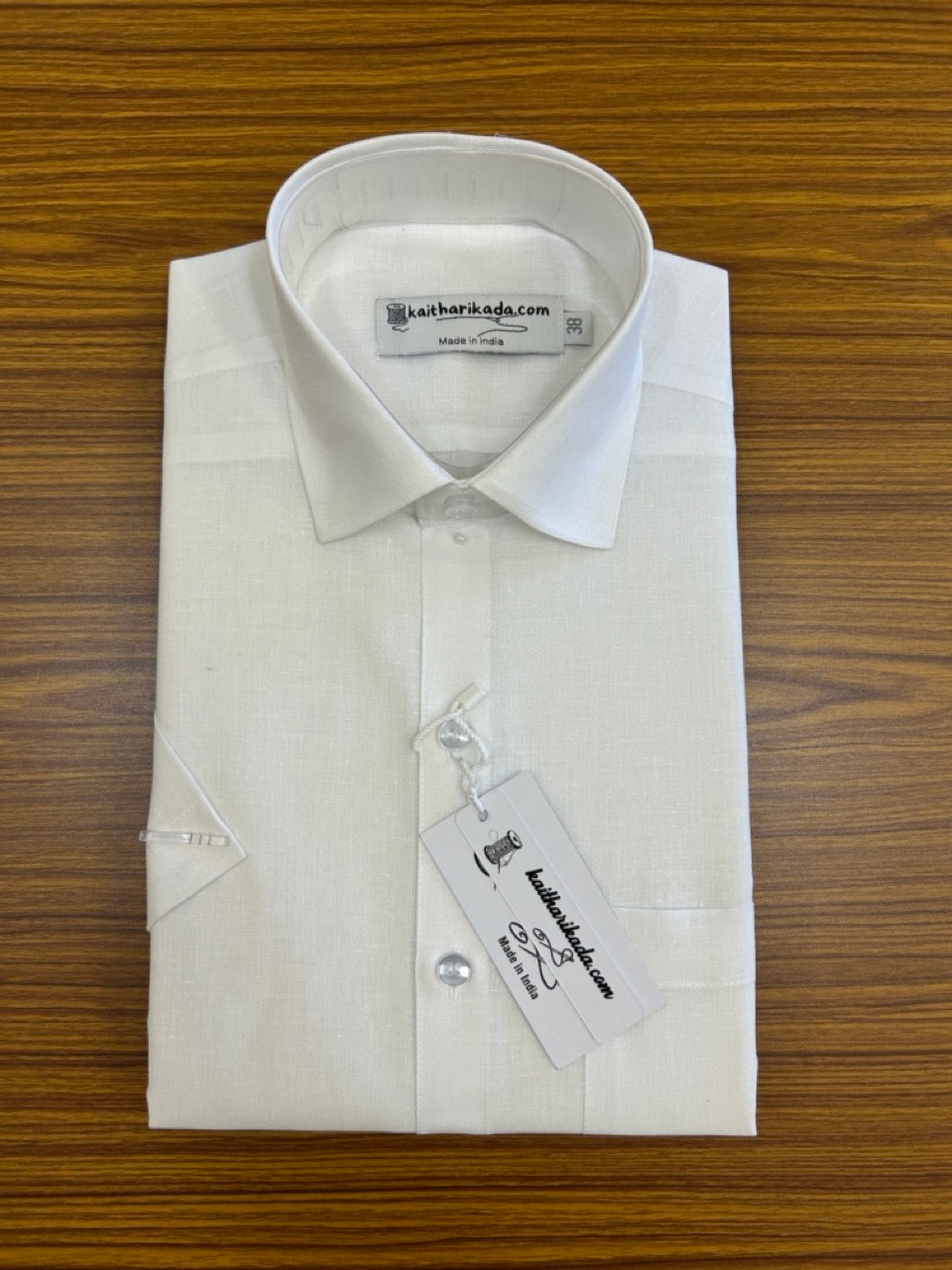 White Shirt - Half Sleeve - Linen Finish - Cotton - Kaitharikada Original - Politician Type - 1KK1001S