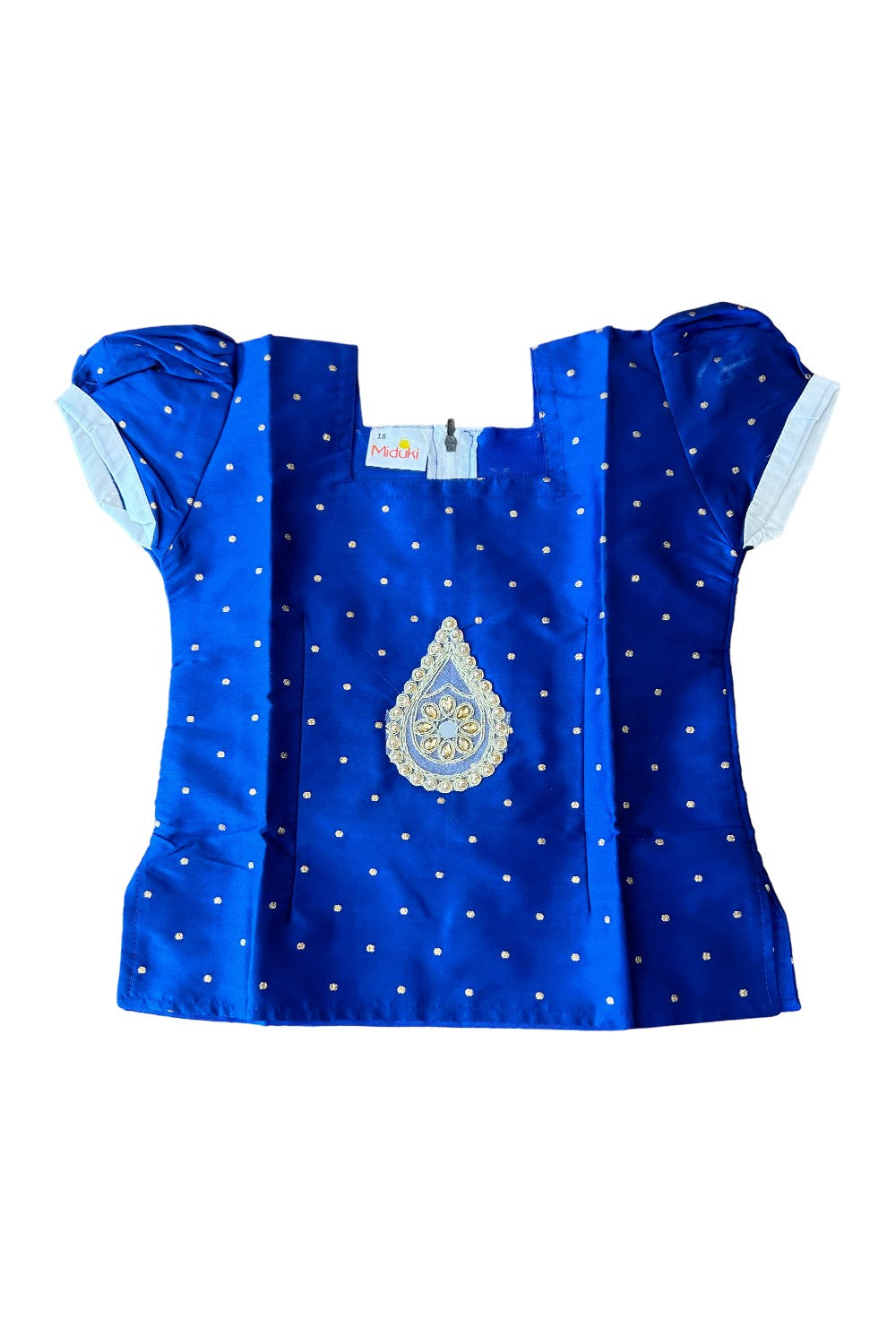 Midukki-Traditional South Indian Kids Pattu Pavada- Blue top offwhite skirt with leaf border design- Age 3 - KK3MID001