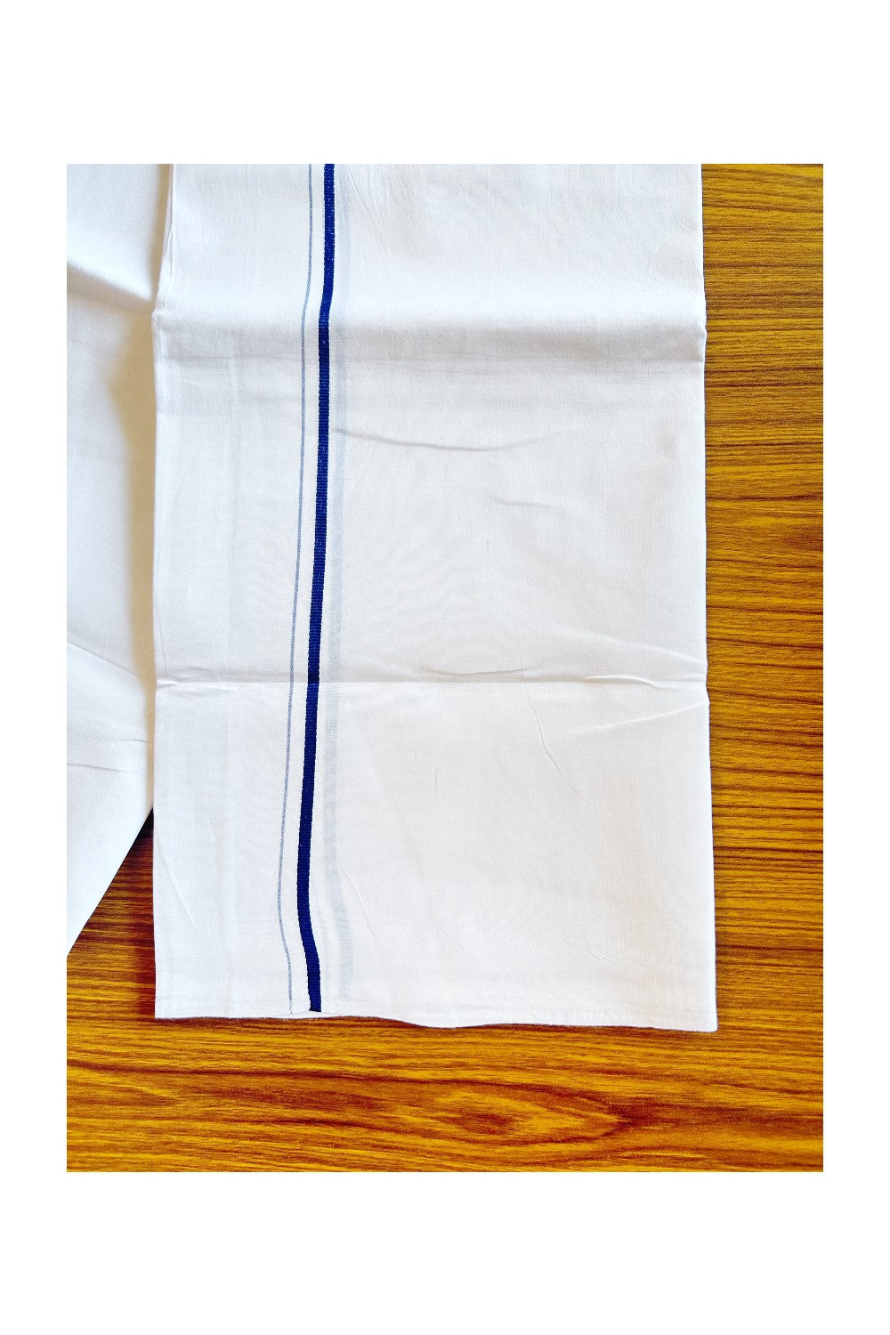 30% OFFER! KaithariKada 100% Cotton Balaramapuram HANDLOOM Single PURE WHITE Mundu/Dhoti - 1 Line 0.5 Inch (2 meter / 4 muzham) Navy Blue kara-KK45KAI1