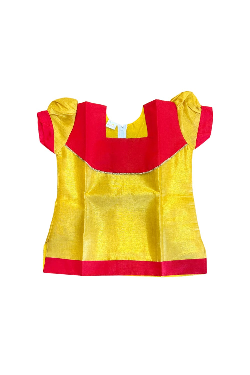 Midukki-Traditional South Indian Kids Pattu Pavada- Yellow tissue top red skirt - Age 11 - KK11MID001