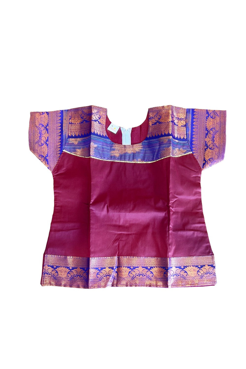 Midukki-Traditional South Indian Kids Pattu Pavada- Maroon top Violet+copper skirt- Age 15&16 - KK15&16MID001