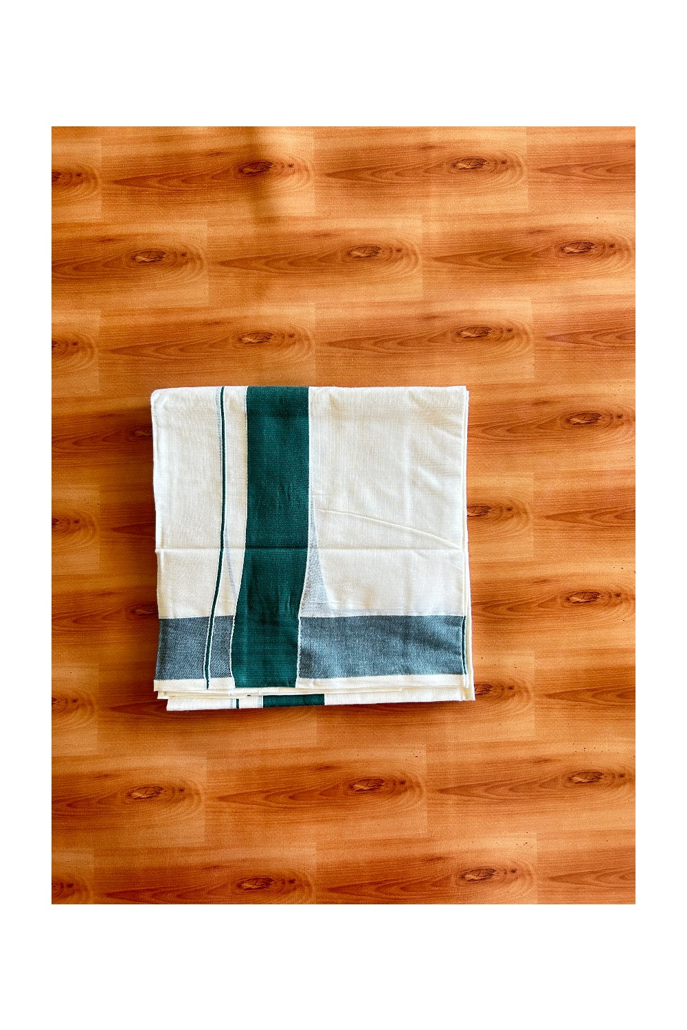 21% Discount!! KaithariKada - Kerala Cotton SINGLE SET MUND FOR WOMEN - Dark Green- 1KK492KAS