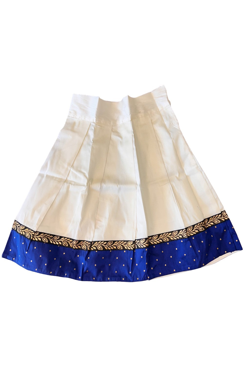 Midukki-Traditional South Indian Kids Pattu Pavada- Blue top offwhite skirt with leaf border design- Age 3 - KK3MID001