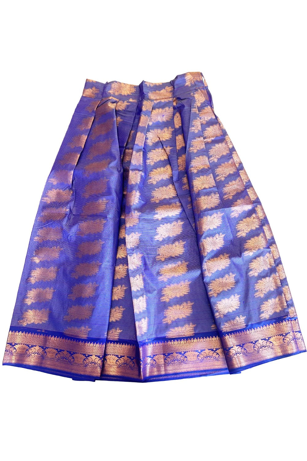 Midukki-Traditional South Indian Kids Pattu Pavada- Maroon top Violet+copper skirt- Age 15&16 - KK15&16MID001
