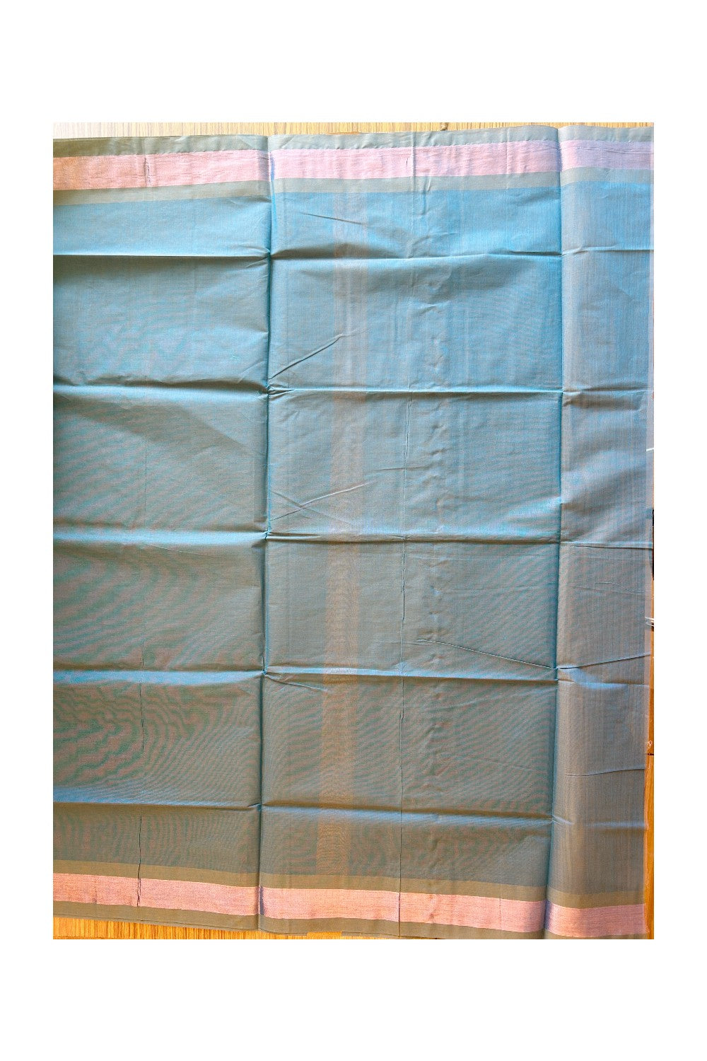 KaithariKada- Balaramapuram Saree - 100% PURE Cotton Silk - Blue Green Shaded & Copper Kasavu Design -1KK1005PAN.