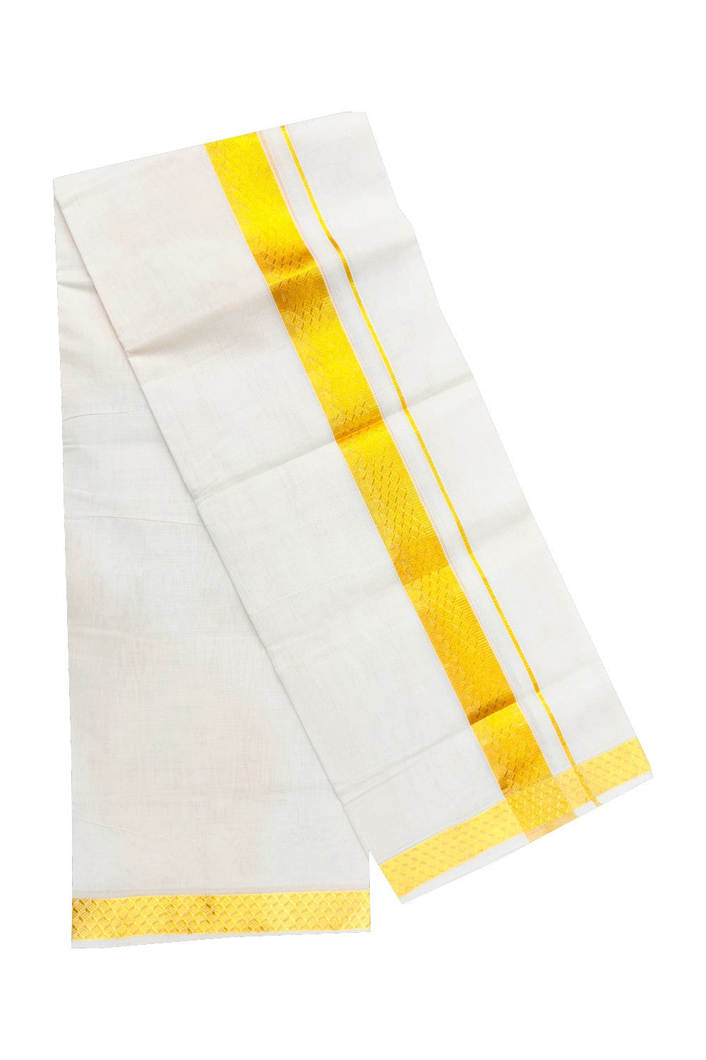 30% DISCOUNT ! KaithariKada HANDLOOM Unakkupaav Balaramapuram - 100% PURE Cotton Off White (Unbleached) Double Mundu/Dhoti - KASAVU CHECK DESIGN 2.5 inch KARA- ABH10
