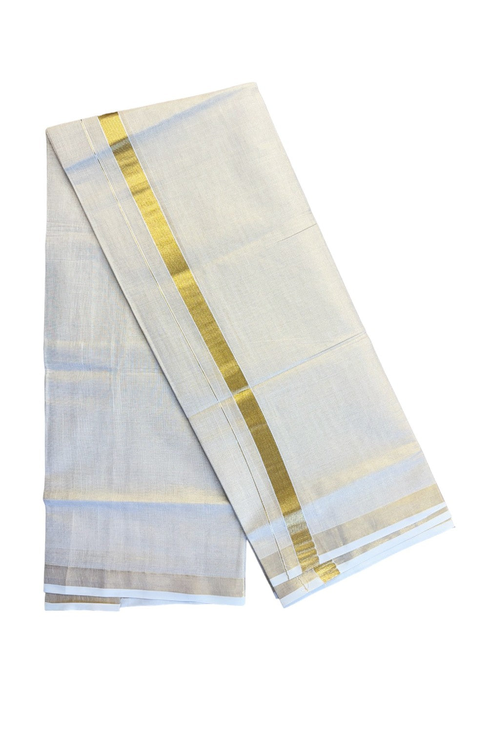 5% Discount! KaithariKada Balaramapuram 100% Cotton 80x72 - Gold Kasavu TISSUE Double Dhoti/Mund 1.75 inch gold kara - 10KK5151PMC