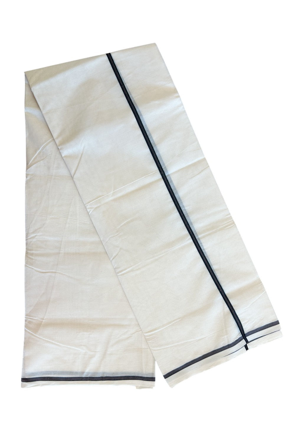 20% Discount !! KaithariKada Balaramapuram 100% Cotton Double off white - (Unbleached) Mundu/Dhoti - 100X100 0.25inch Dark Brown & Black Kara - 10KK5055ASH
