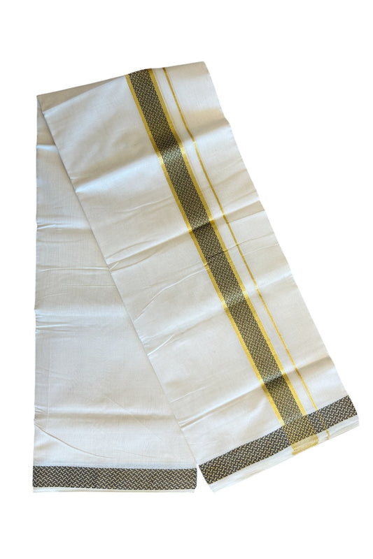 25% Discount!!! KaithariKada HANDLOOM UNAKKUPAAV Balaramapuram - 100% PURE Cotton off white (Unbleached) 100x100 - Double Mundu/Dhoti - 2.75 inch Kasavu & brown pattern kara - 9KK5096YAR