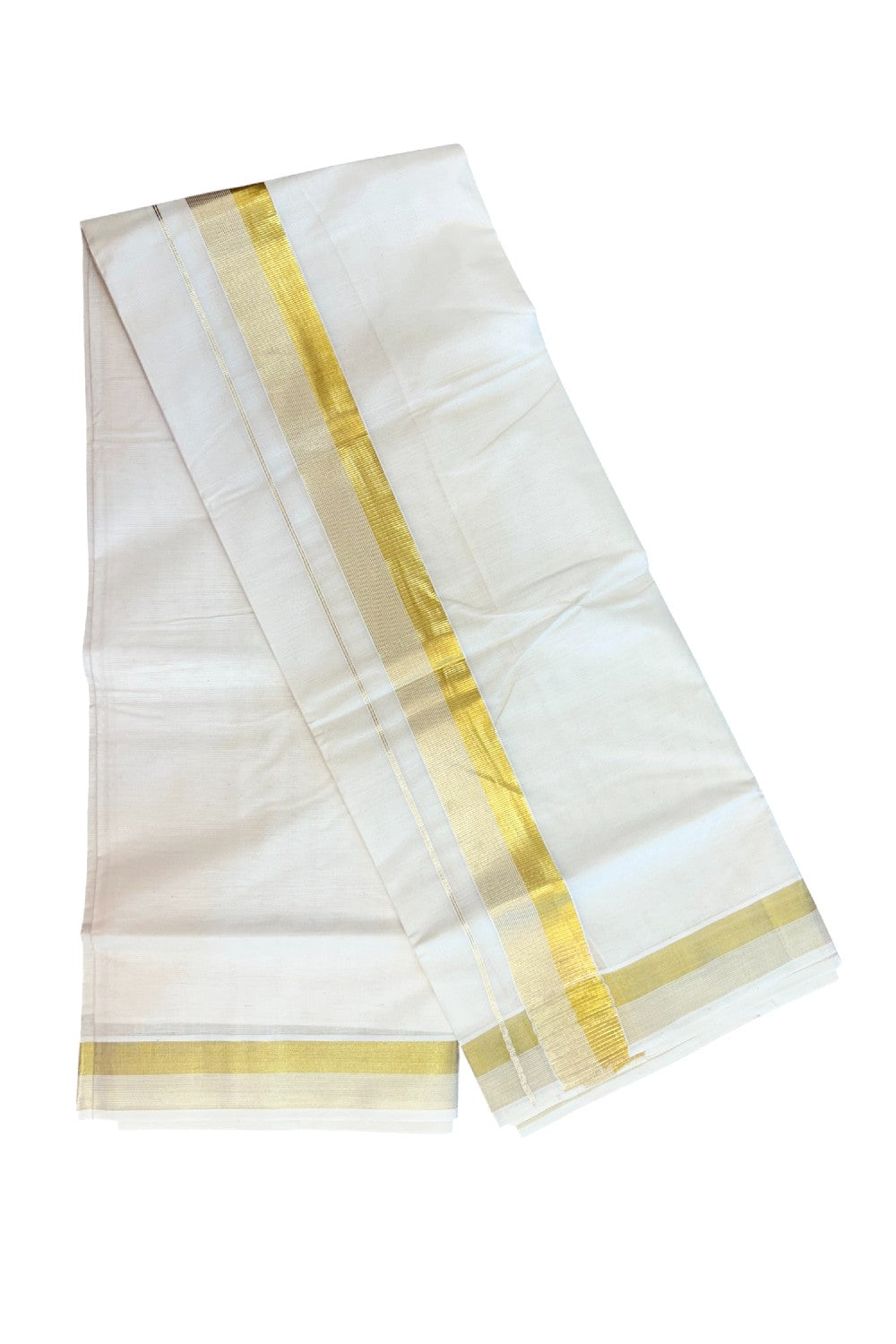 20% DISCOUNT!! KaithariKada Balaramapuram Pure Cotton DOUBLE OFF WHITE - (Ubleached) Mundu/Dhoti - 80x72 - 2 inch KASAVU Stripes Kara - 10KK5171GAN