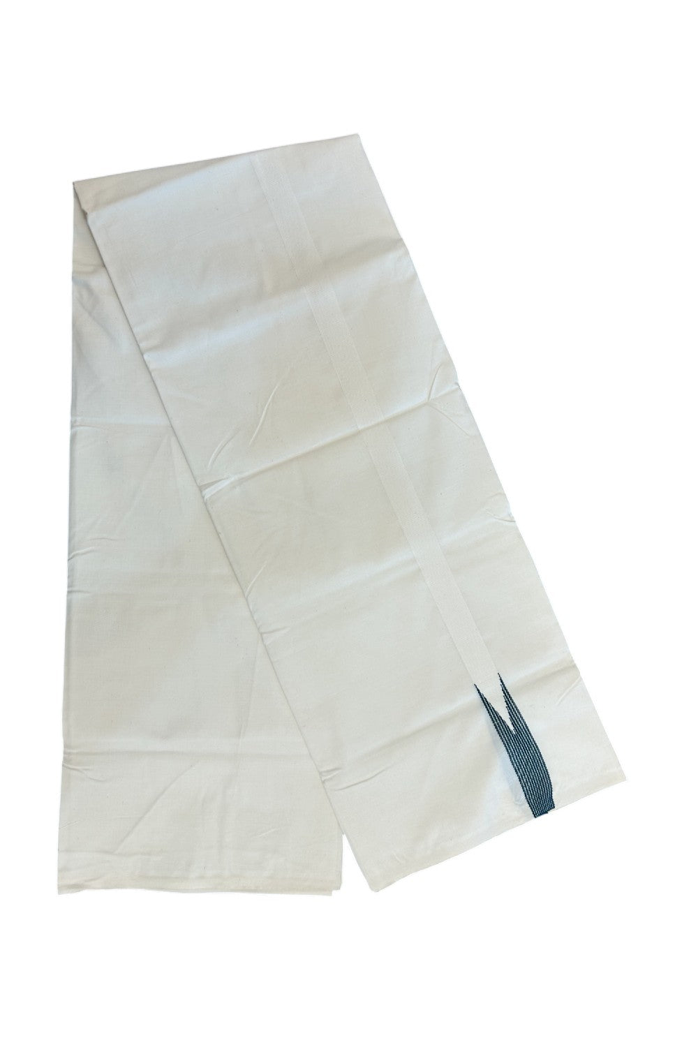 20% DISCOUNT ! KaithariKada Balaramapuram 100% COTTON SINGLE OFF WHITE (Unbleached) Mundu/Dhoti-Twisted 100s Thread- 1 inch Puliyilakkara Dark Green Striped Chutty Kara (2 meter / 4 muzham)- 10KK5203ASH