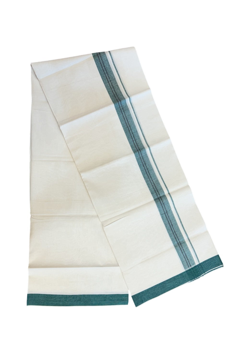 24% Discount !! KaithariKada Balaramapuram 100% Cotton OFF WHITE (Unbleached) Single Mundu/Dhoti - Twisted 60s Thread - 3 cm Green & Black shaded striped Kara (2 meter / 4 muzham) - 40KK5241 GL