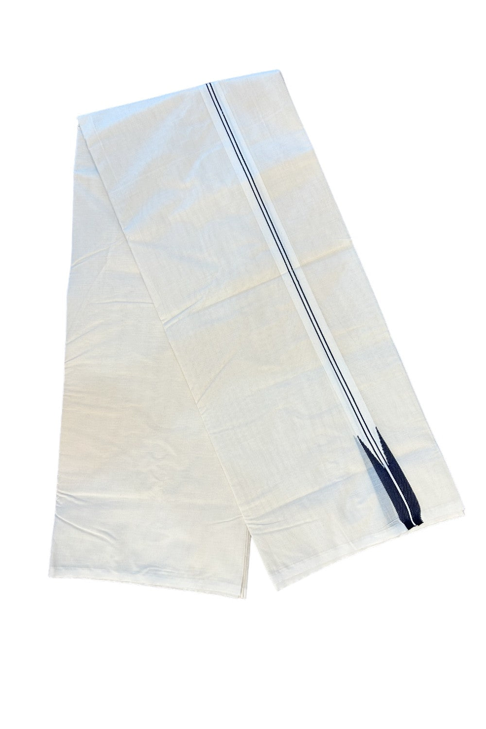 21% DISCOUNT! KaithariKada Balaramapuram 100% Cotton Double Off white Mundu/Dhoti-100x100 Puliyilakkara Chutty 2 Line Black Kara - 5KK417ASH