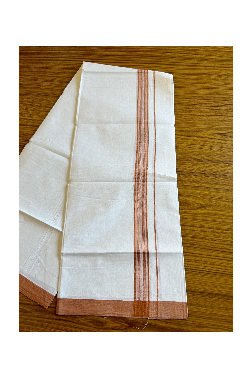 8% Discount ! Kaitharikada Balaramapuram 100% Cotton PURE WHITE SINGLE Mundu/Dothi- 2 inch Orange Striped Kara (2 meter / 4 muzham) - 10KK5032GAN