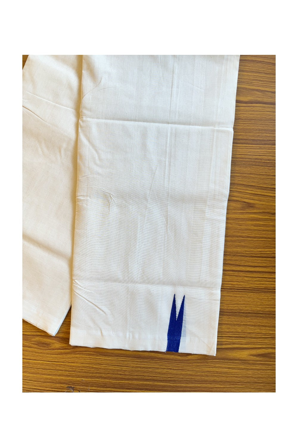 25% Discount!! KaithariKada Handloom Unakkupaav Kerala - 100% Pure Cotton Off White (Unbleached) Double Mundu/Dothi - White kara Dark blue puliyilakkara Chutty - 10KK203RAM