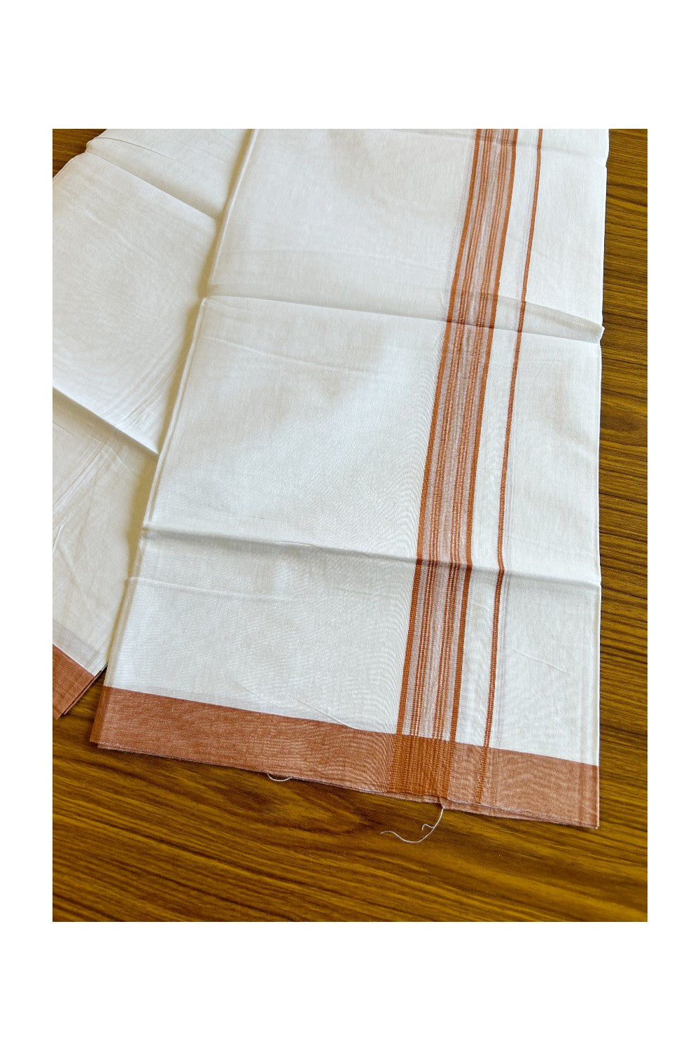 8% Discount ! Kaitharikada Balaramapuram 100% Cotton PURE WHITE SINGLE Mundu/Dothi- 2 inch Orange Striped Kara (2 meter / 4 muzham) - 10KK5032GAN